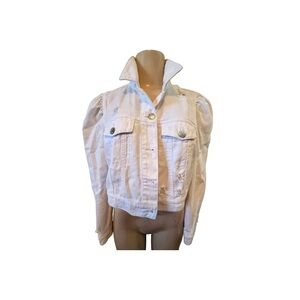 Venus Puff Sleeve, Cropped & distressed White Denim Jacket-small. EUC